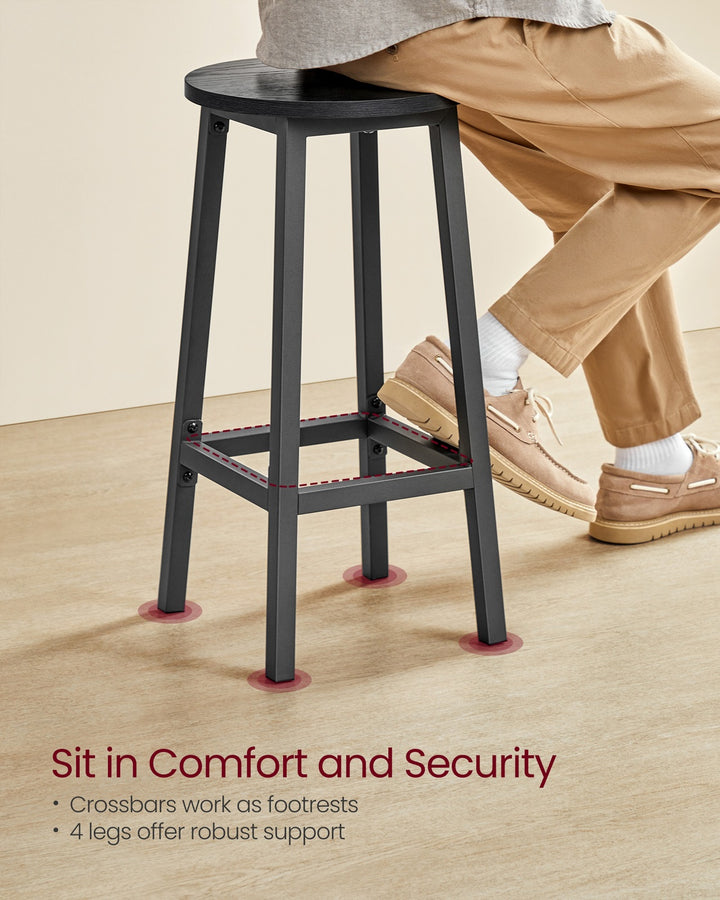 Set of 2 Bar Stools with Metal Frame and Footrest