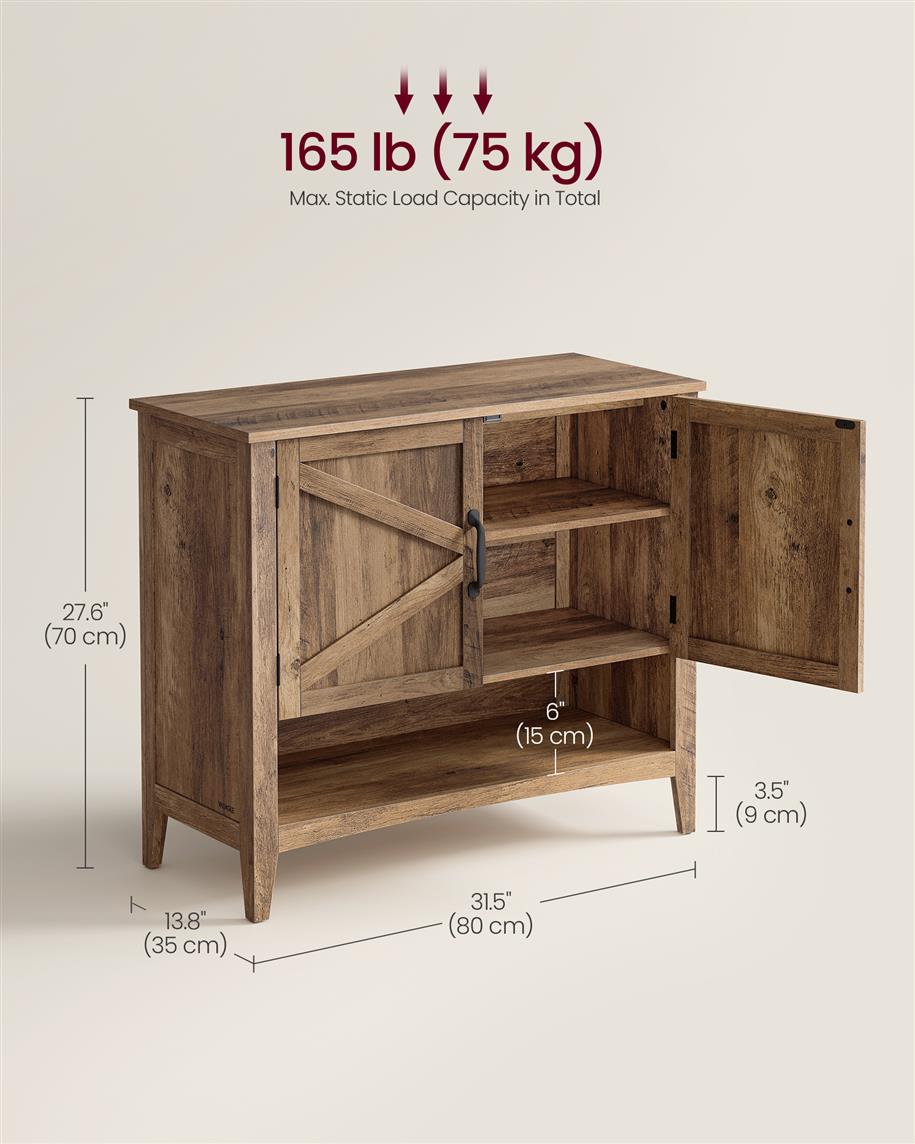 3-Tier Shoe Cabinet with Height-Adjustable Shelf - Honey Brown