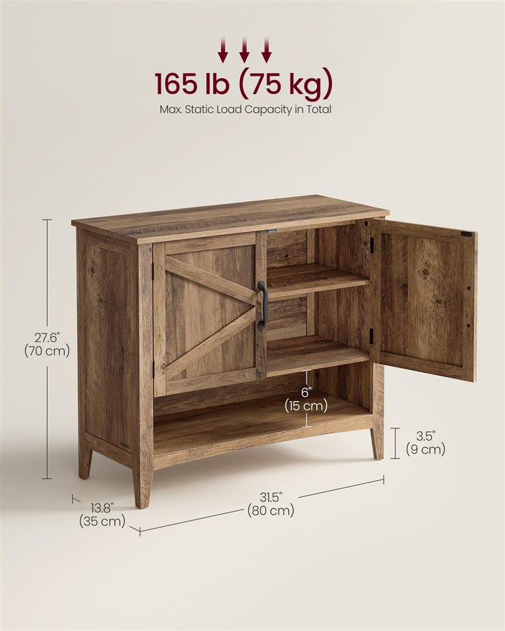 3-Tier Shoe Cabinet with Height-Adjustable Shelf - Honey Brown