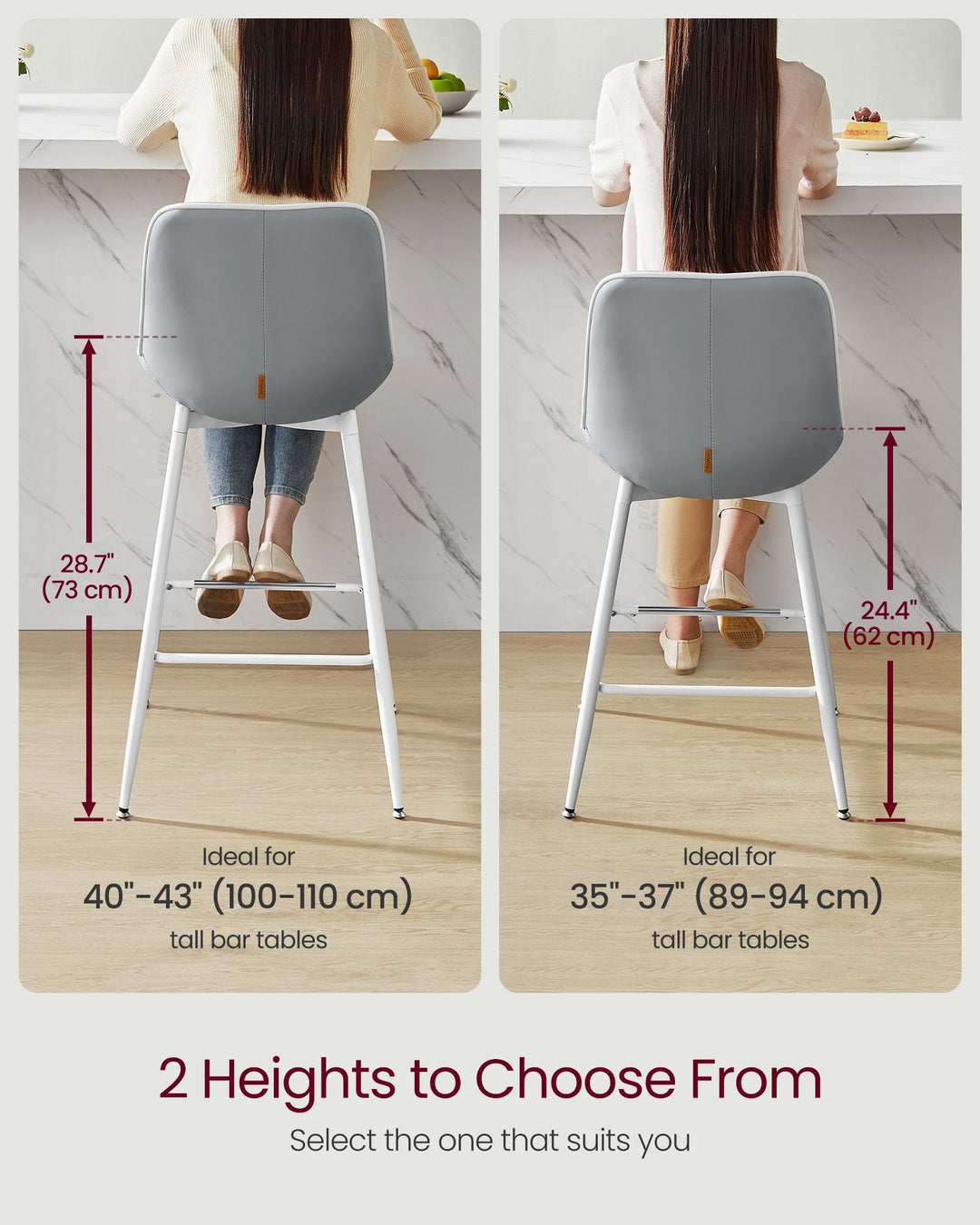 Set of 2 Counter Height Bar Stools with Back