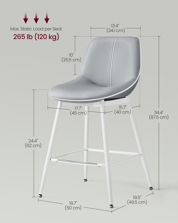 Set of 2 Counter Height Bar Stools with Back