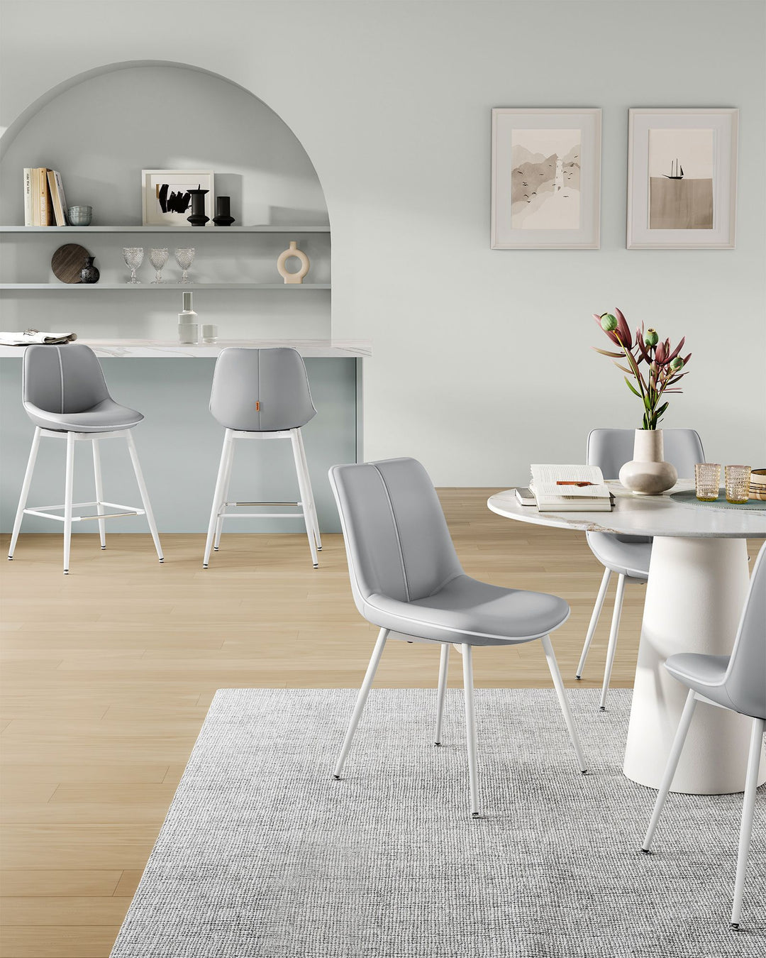 Set of 2 Counter Height Bar Stools with Back