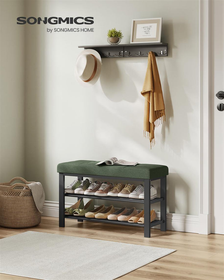 3-Tier Shoe Rack for Entryway Organizer with Foam Padded Seat - Green