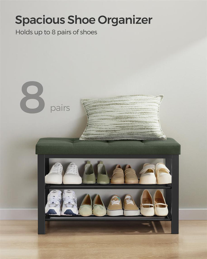 3-Tier Shoe Rack for Entryway Organizer with Foam Padded Seat - Green