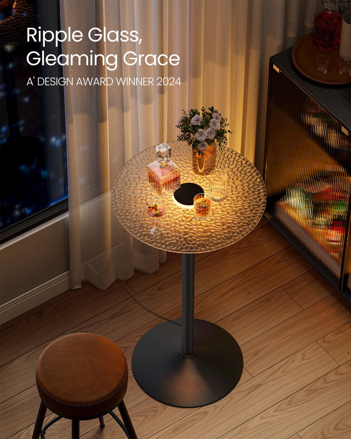 Round Cocktail Table with Multi-Colored Lights and Glass Top - Cloud White