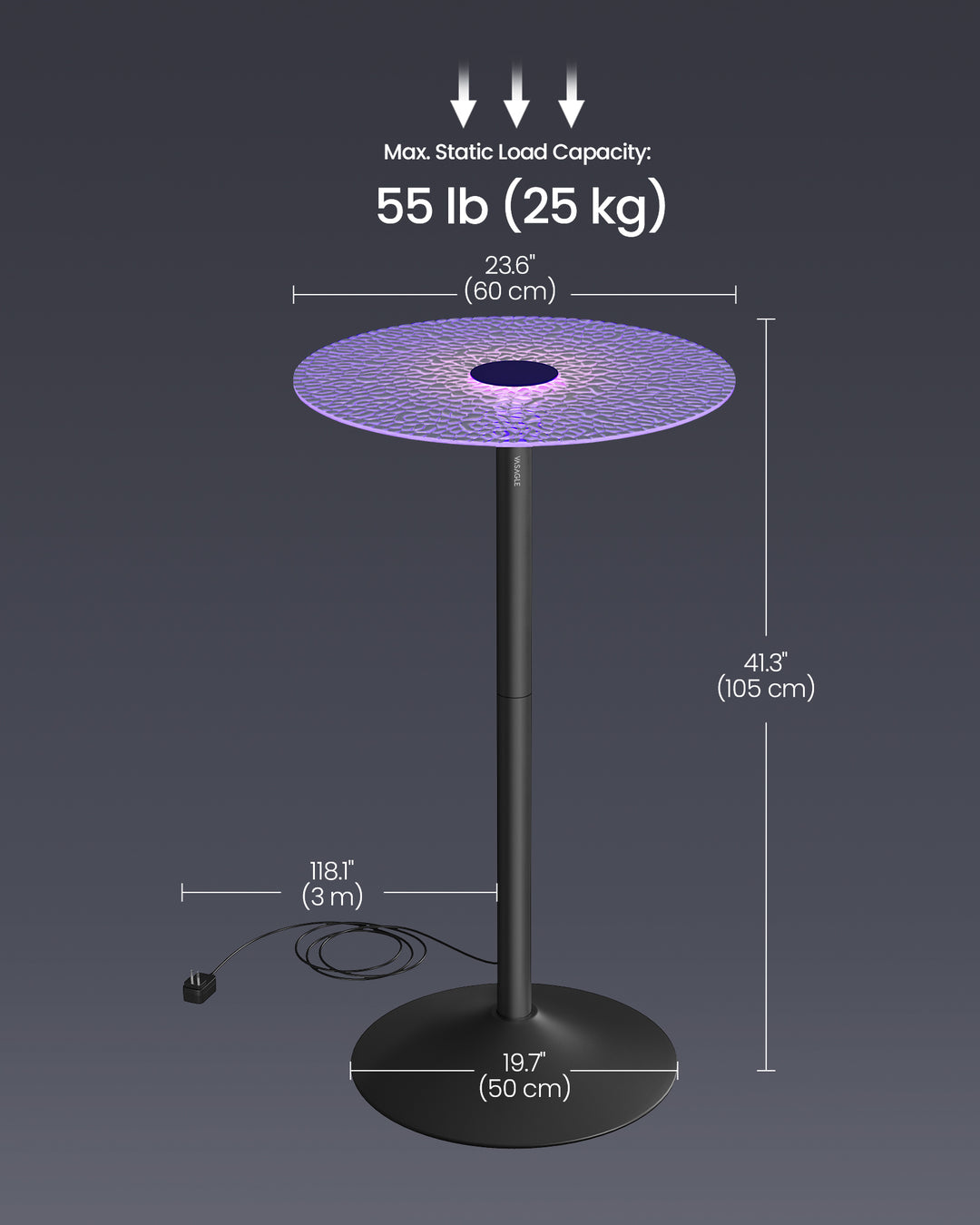 Round Cocktail Table with Multi-Colored Lights and Glass Top - Cloud White
