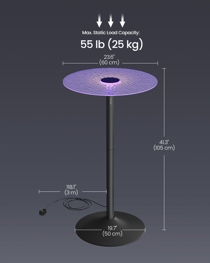 Round Cocktail Table with Multi-Colored Lights and Glass Top - Cloud White
