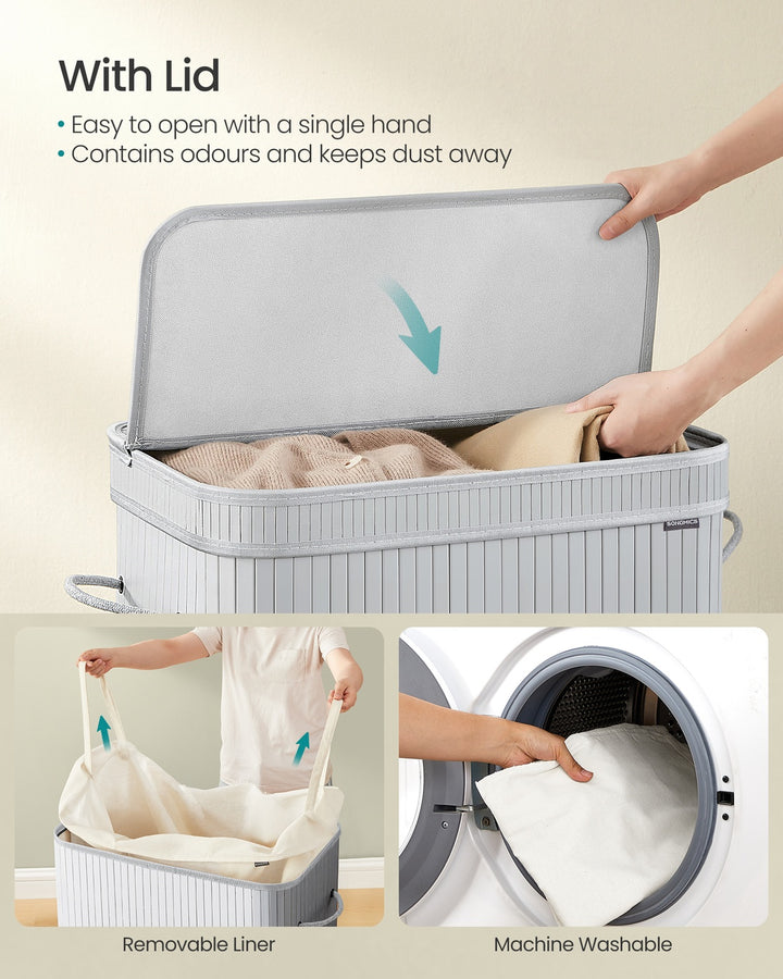 Laundry Hamper with Lid and Handles- Grey