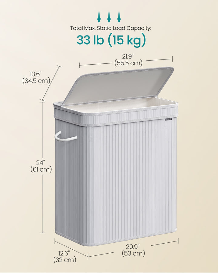 Laundry Hamper with Lid and Handles- Grey