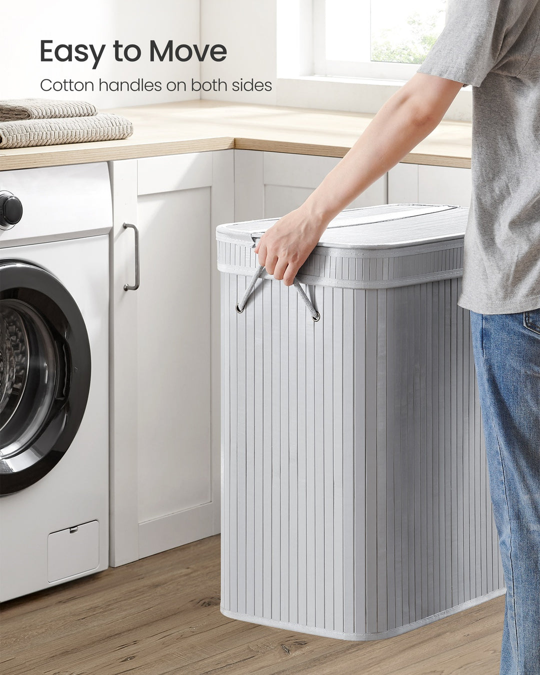 Laundry Hamper with Lid and Handles- Grey