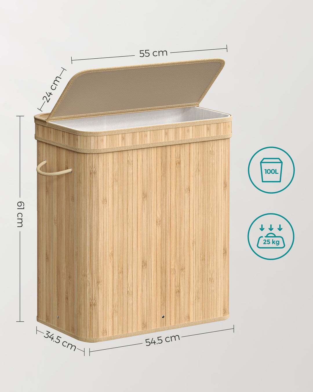 Bamboo Laundry Basket with Lid and Handles