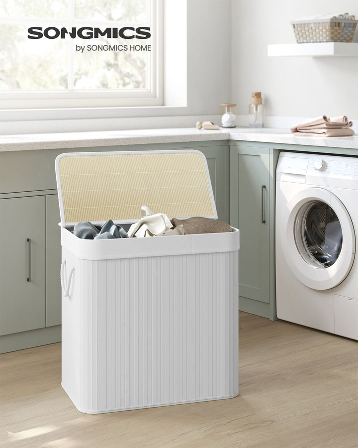 3-Section Laundry Hamper with Lid and Handles 150L