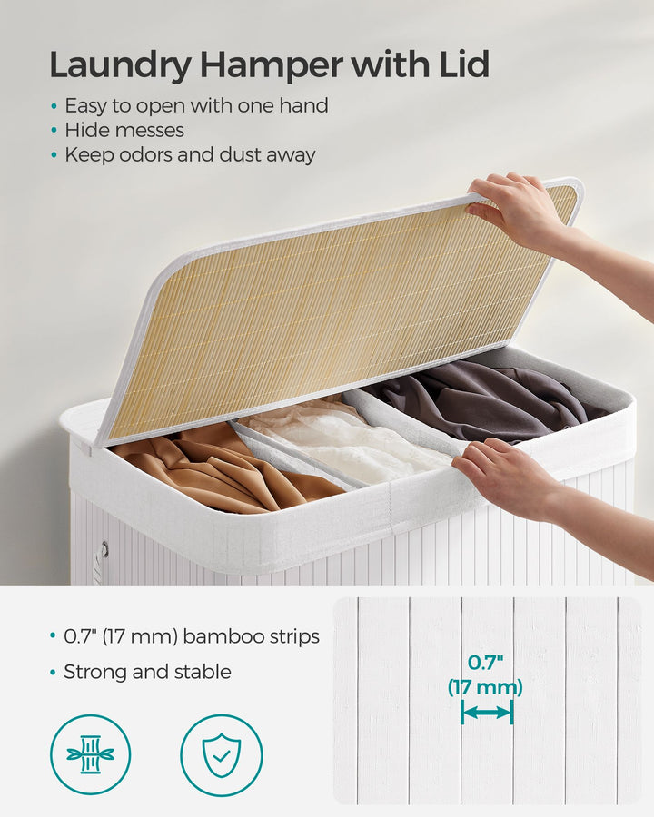3-Section Laundry Hamper with Lid and Handles 150L