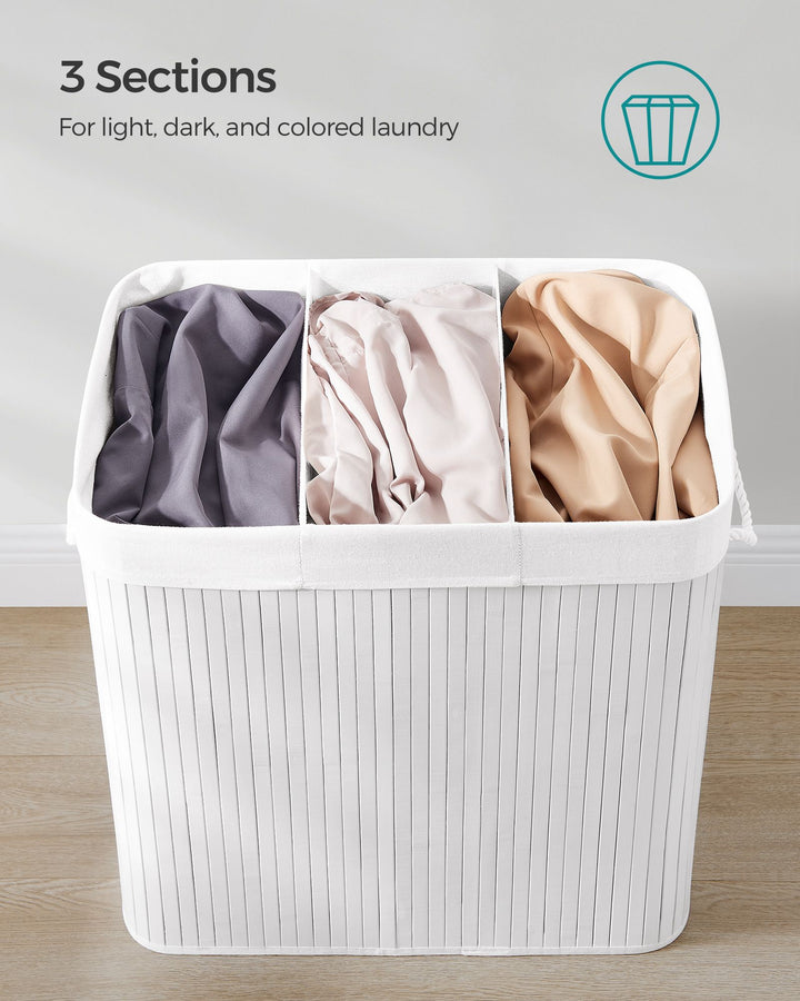 3-Section Laundry Hamper with Lid and Handles 150L