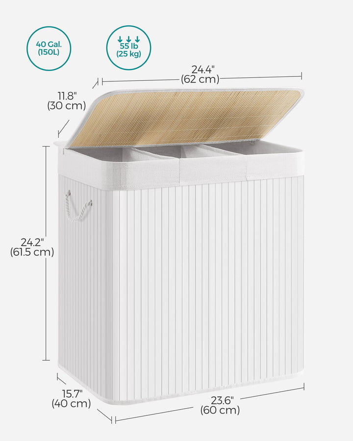 3-Section Laundry Hamper with Lid and Handles 150L