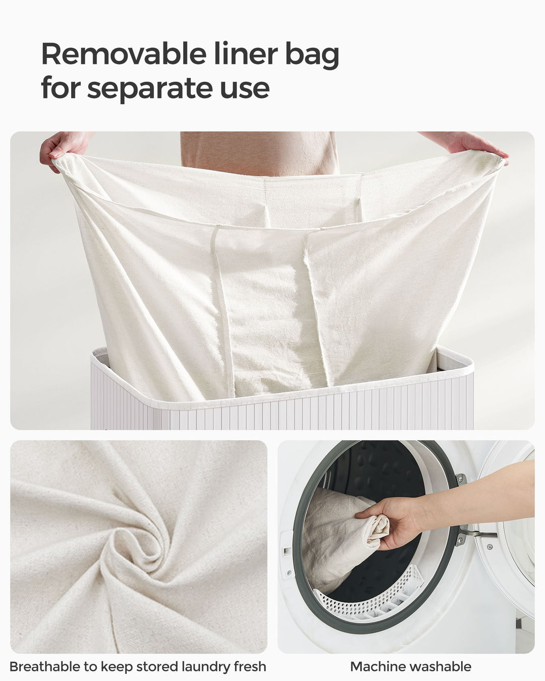 3-Section Laundry Hamper with Lid and Handles 150L