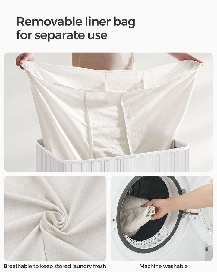 3-Section Laundry Hamper with Lid and Handles 150L
