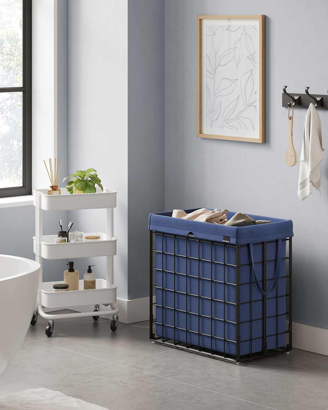 29 Gal (110L) Laundry Basket, Collapsible Clothes Hamper, Removable and Washable Liner - Charcoal Blue