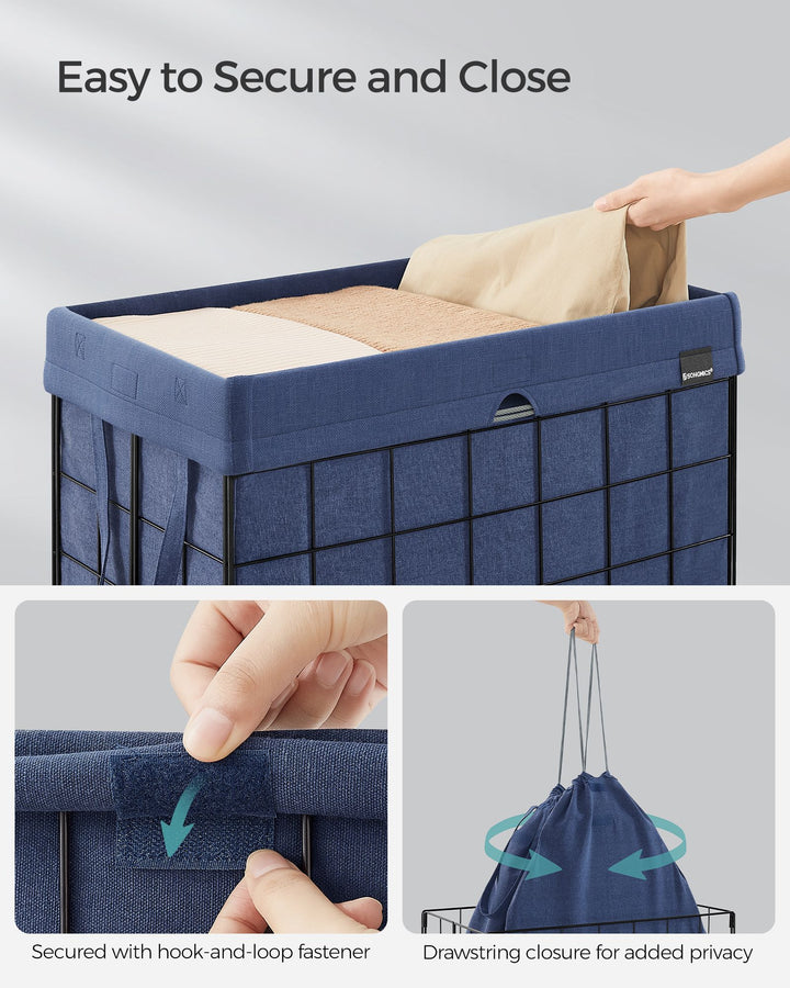 29 Gal (110L) Laundry Basket, Collapsible Clothes Hamper, Removable and Washable Liner - Charcoal Blue