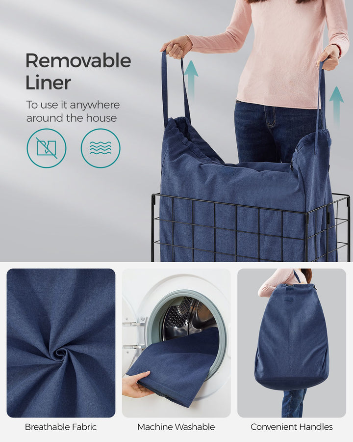 29 Gal (110L) Laundry Basket, Collapsible Clothes Hamper, Removable and Washable Liner - Charcoal Blue