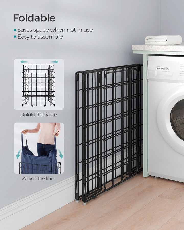 29 Gal (110L) Laundry Basket, Collapsible Clothes Hamper, Removable and Washable Liner - Charcoal Blue