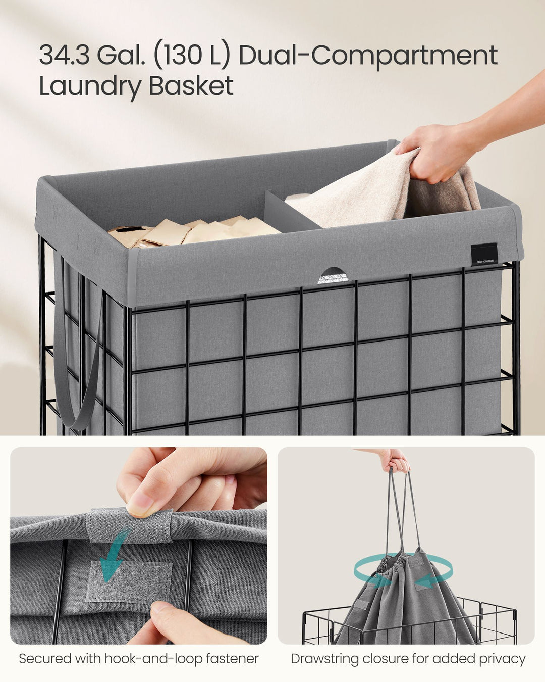 34.3 Gal. (130L) Laundry Basket - Dove Gray