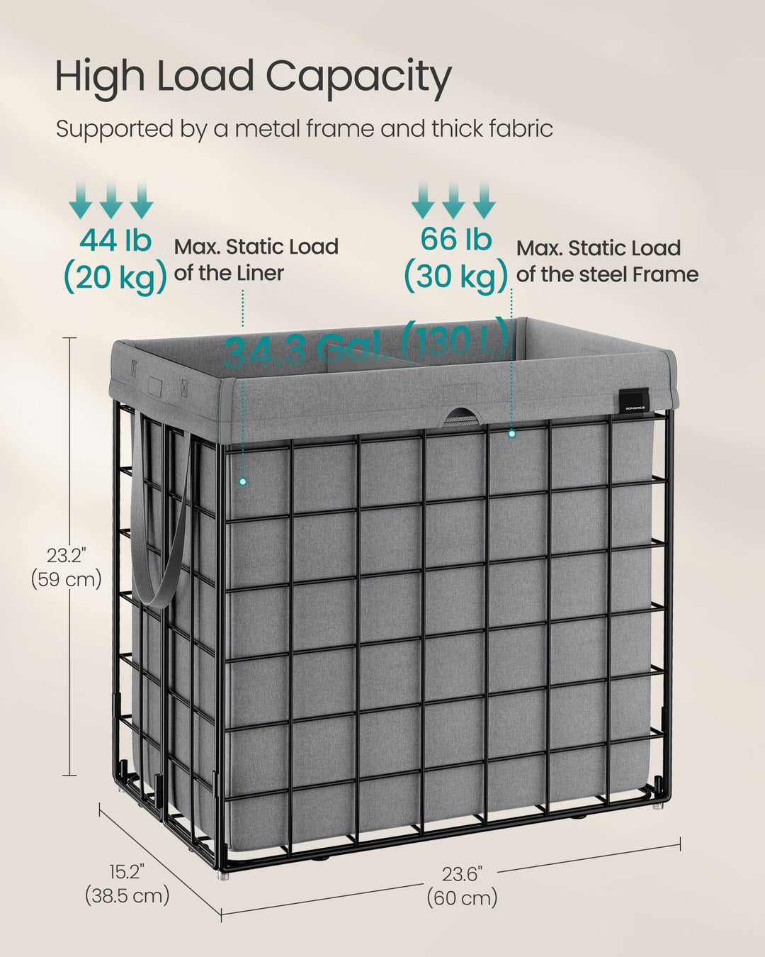 34.3 Gal. (130L) Laundry Basket - Dove Gray