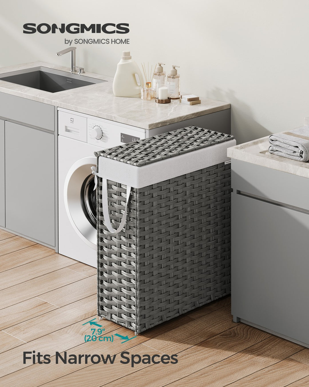 Slim Laundry Hamper with Lid - Dove Gray