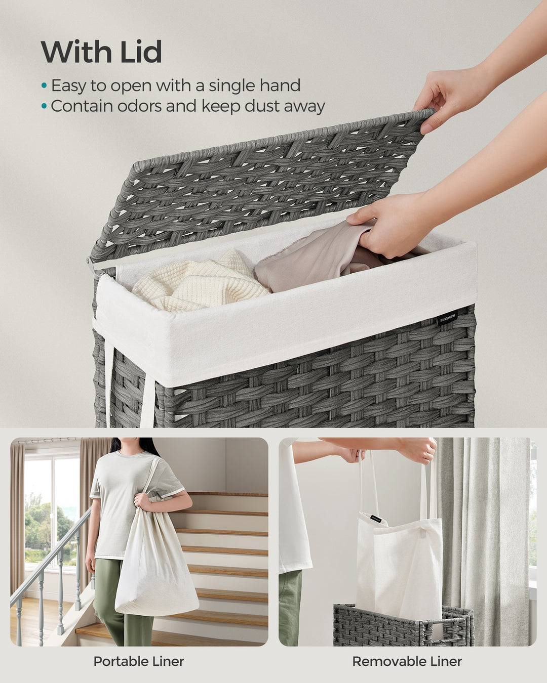 Slim Laundry Hamper with Lid - Dove Gray