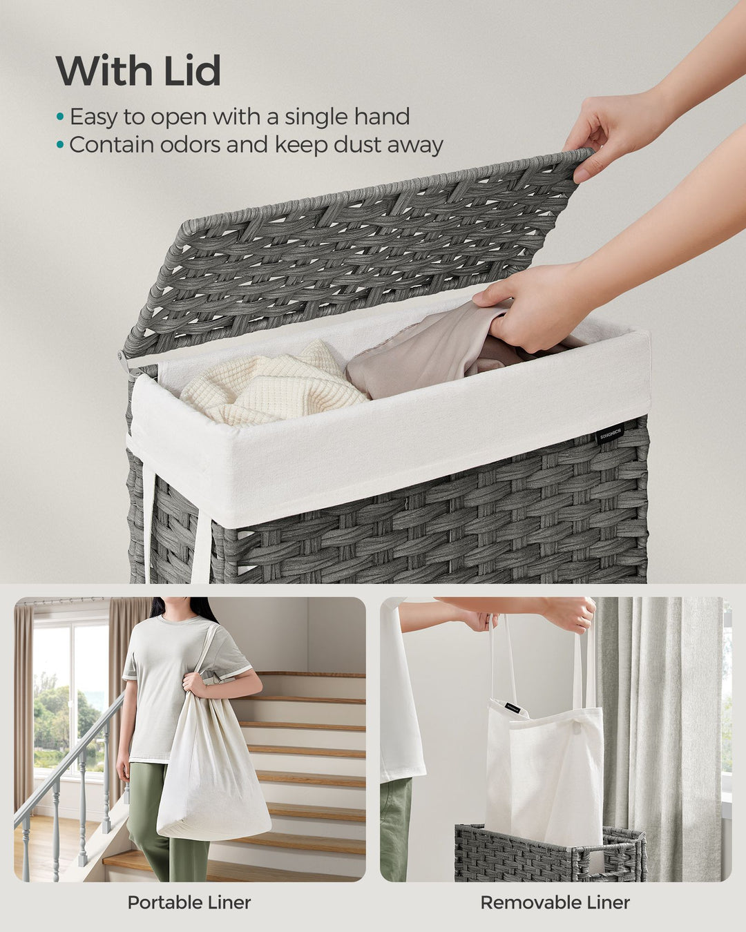 Slim Laundry Hamper with Lid - Dove Gray