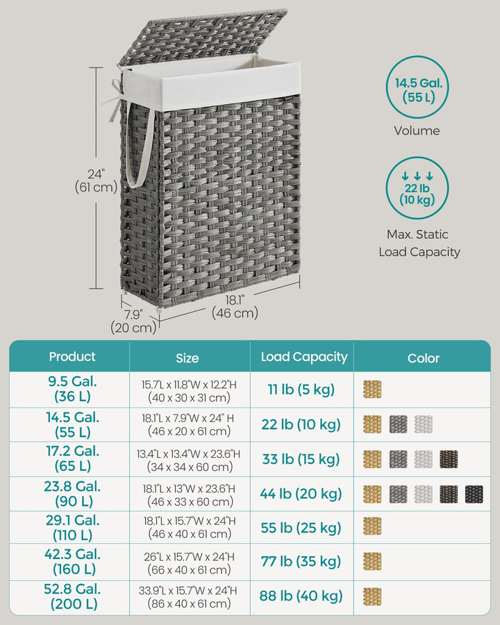 Slim Laundry Hamper with Lid - Dove Gray