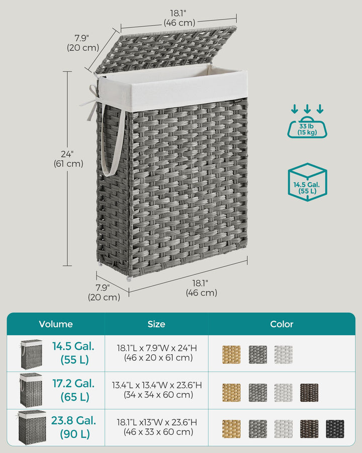 Slim Laundry Hamper with Lid - Dove Gray