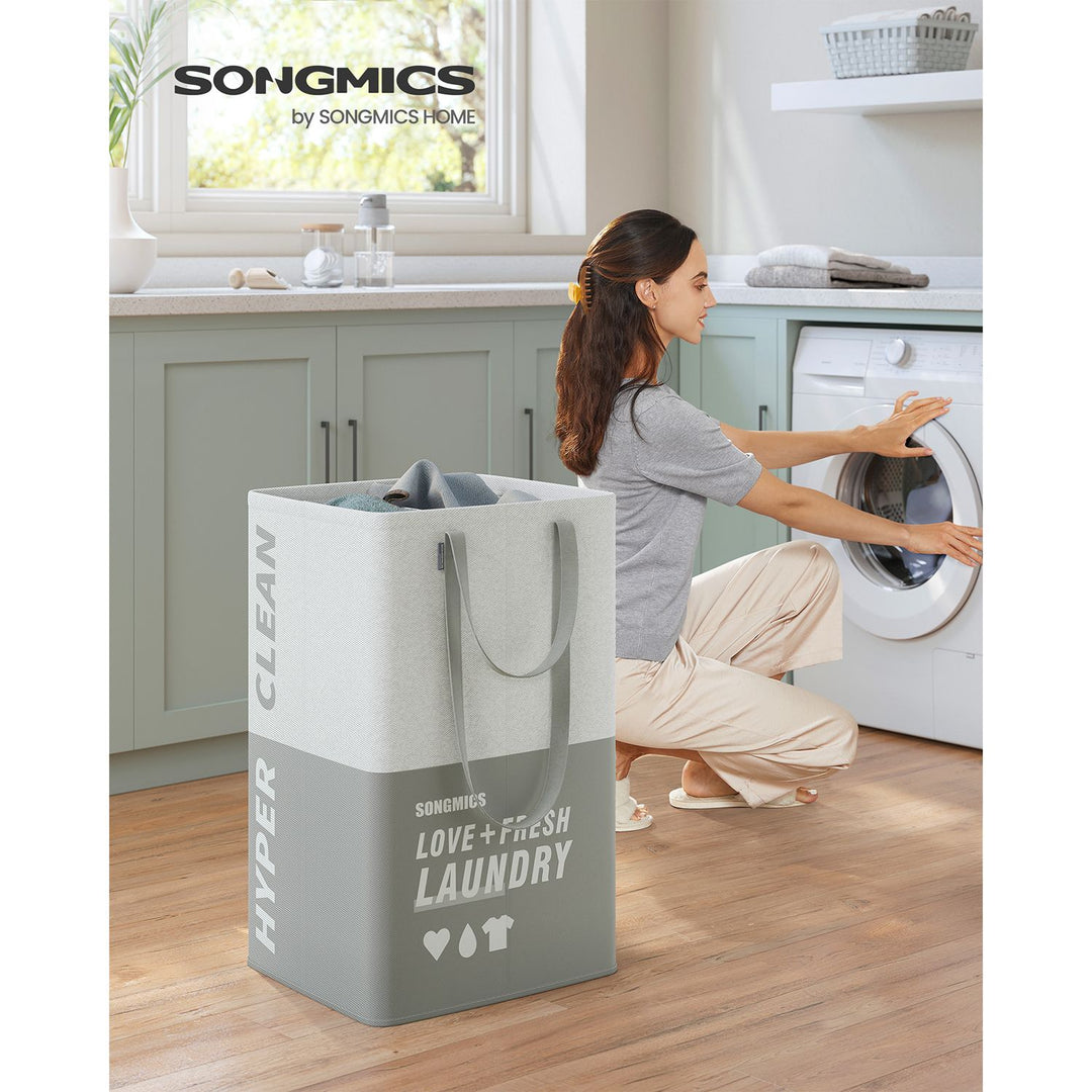 Laundry Basket with 2 Compartments Light Gray