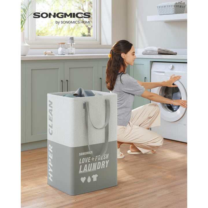 Laundry Basket with 2 Compartments Light Gray
