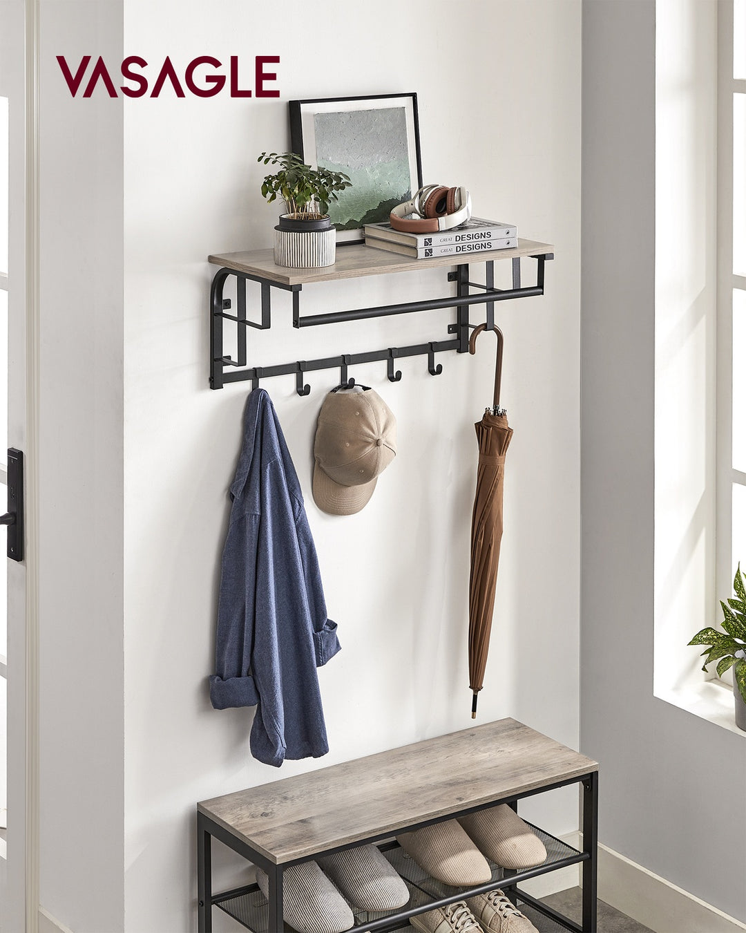 Coat Rack Wall-Mounted Greige and Black