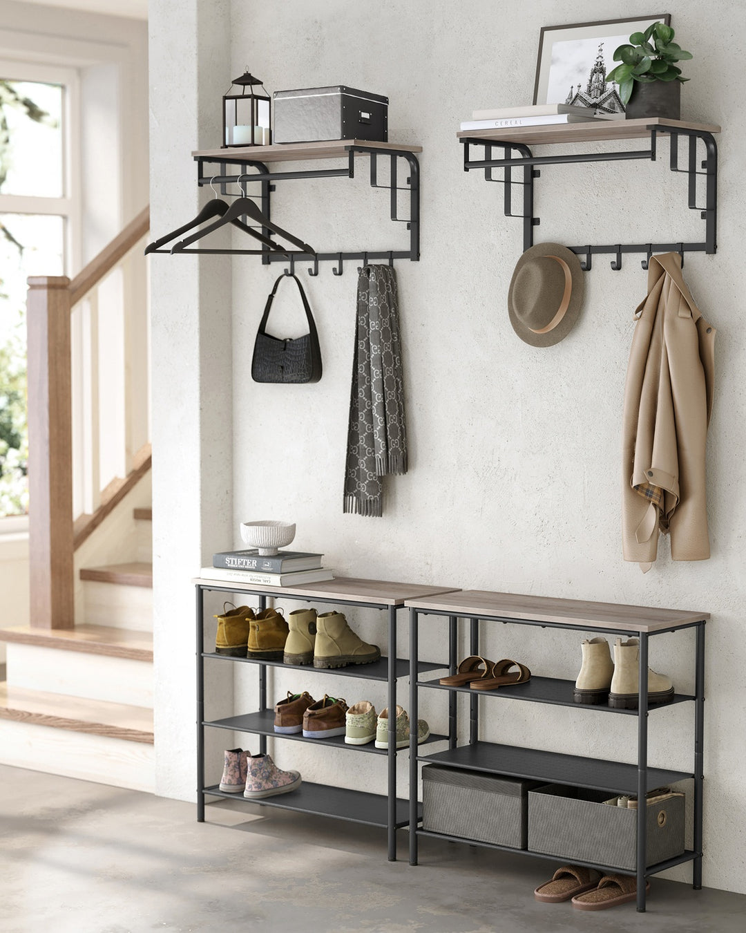 Coat Rack Wall-Mounted Greige and Black