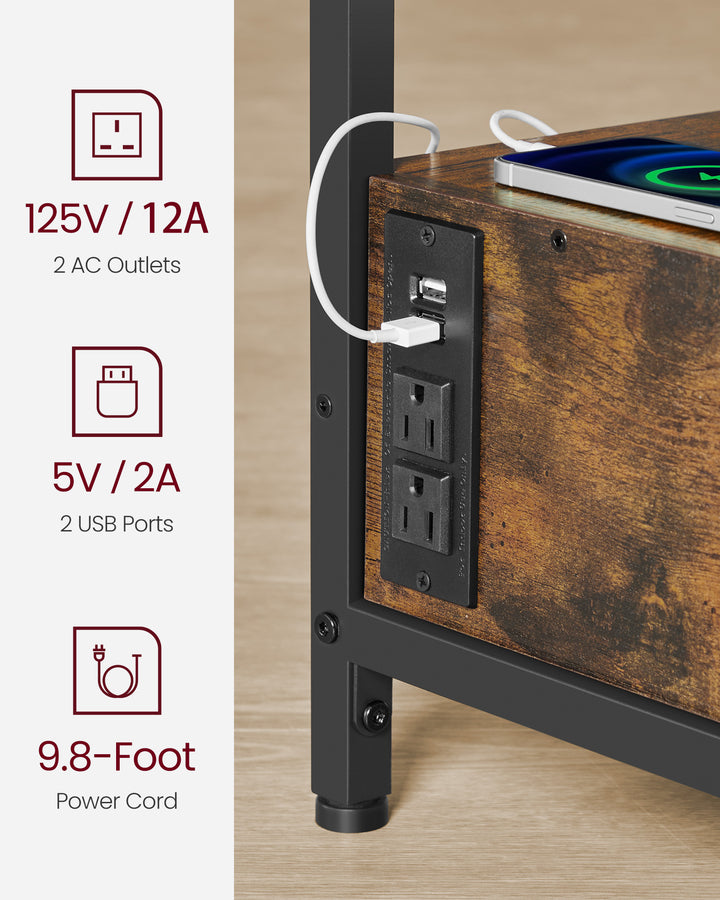 Lift Top Coffee Table with Storage Drawers and Charging Station - Rustic Brown