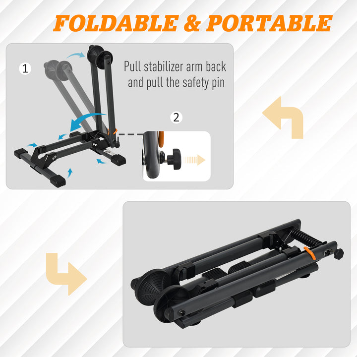 Foldable Bike Storage Stand Parking Rack Fit Max. 5.5cm Wide Wheel Metal Nylon Black