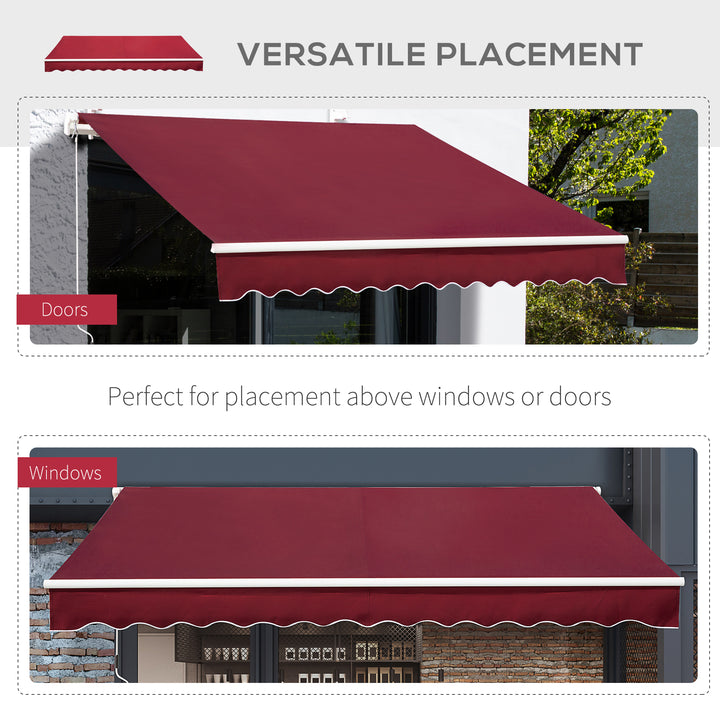 4x2.5m Garden Patio Retractable Manual Awning Window Door Sun Shade Canopy with Fittings and Crank Handle Wine Red