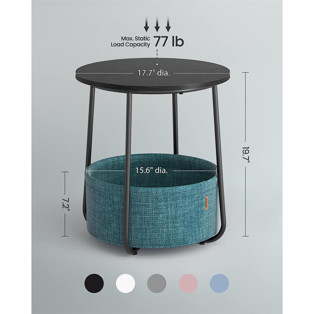Modern Nightstand with Fabric Basket - Black &amp; Wood Grain