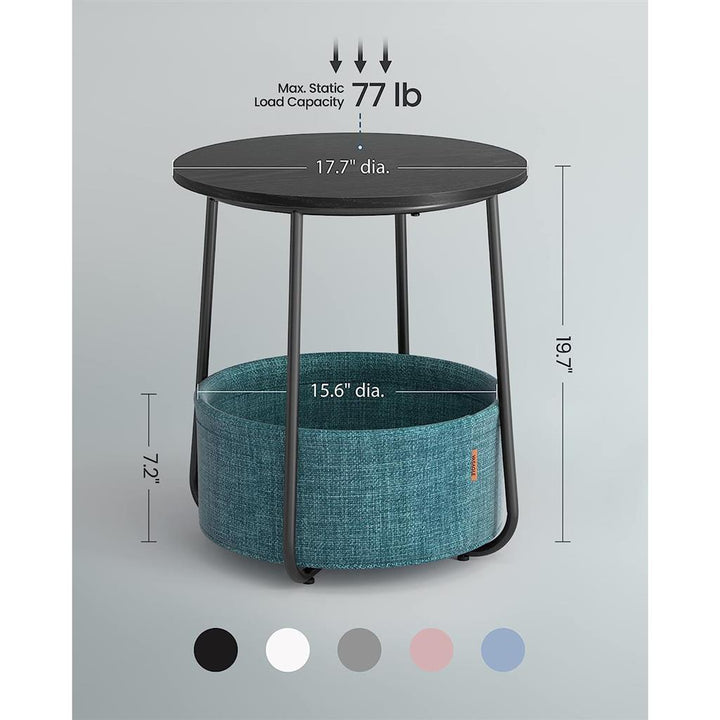 Modern Nightstand with Fabric Basket - Black &amp; Wood Grain