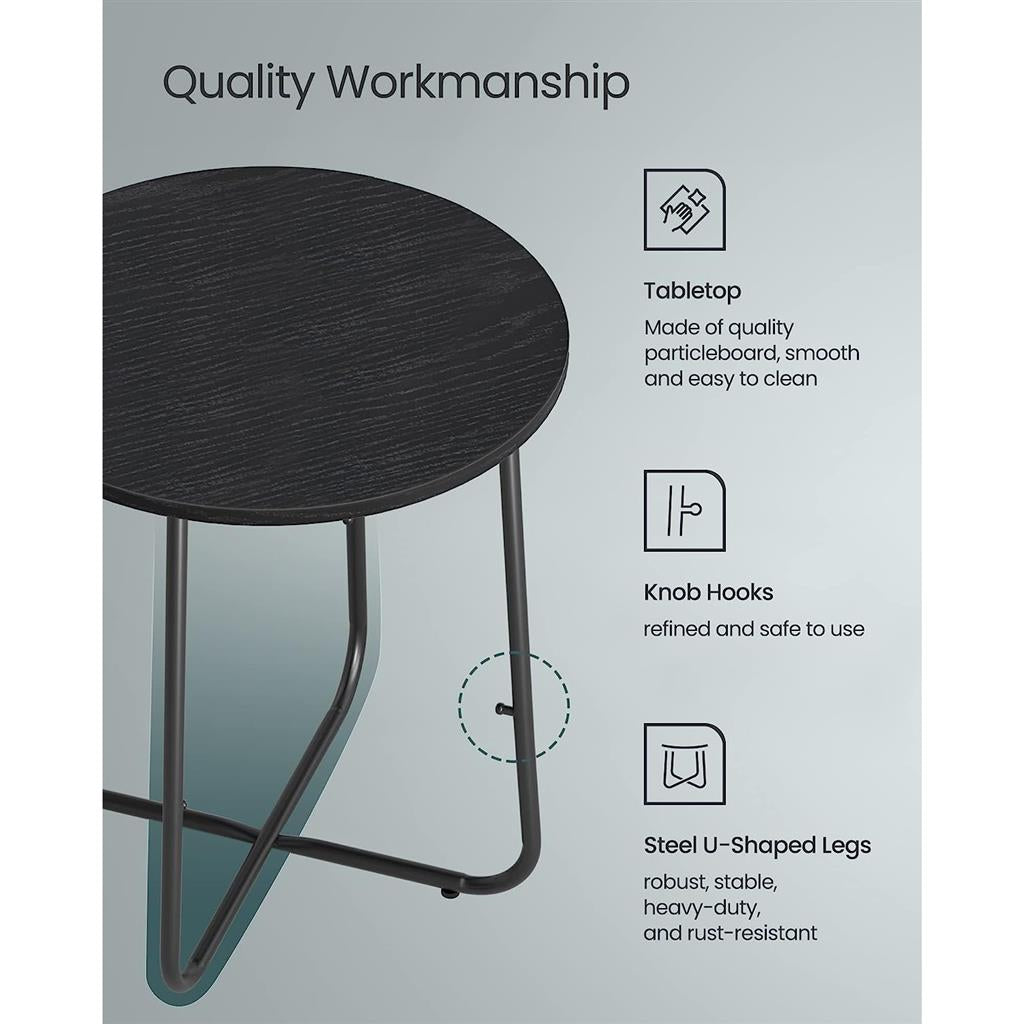 Modern Nightstand with Fabric Basket - Black &amp; Wood Grain