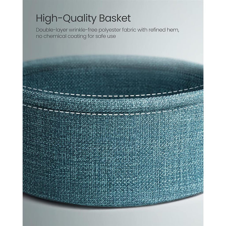 Modern Nightstand with Fabric Basket - Black &amp; Wood Grain