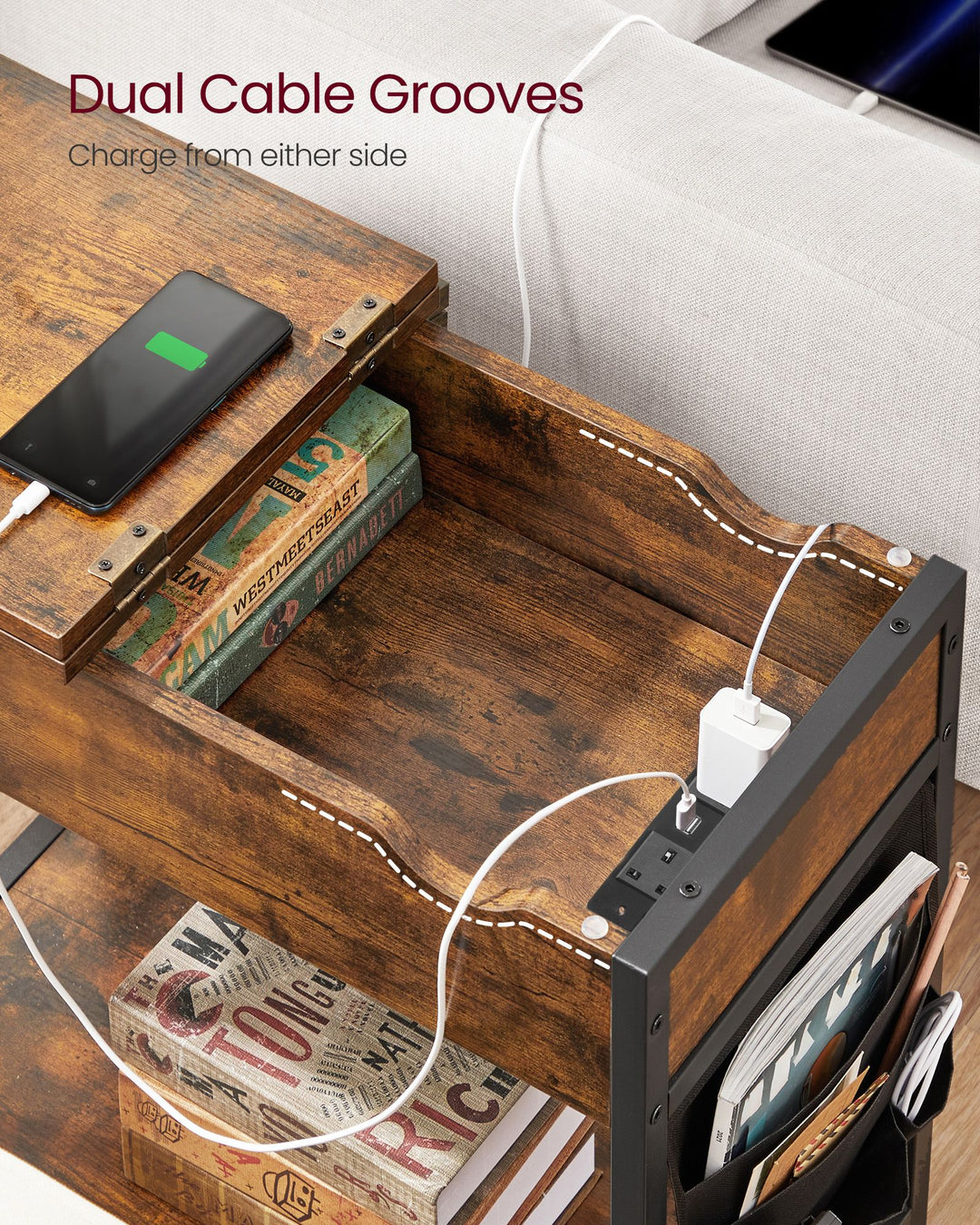 Slim Side Table with Charging Station