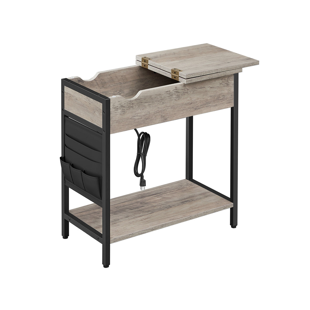 Side Table with USB Ports and Outlets - Greige Black