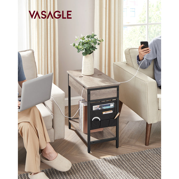Side Table with USB Ports and Outlets - Greige Black