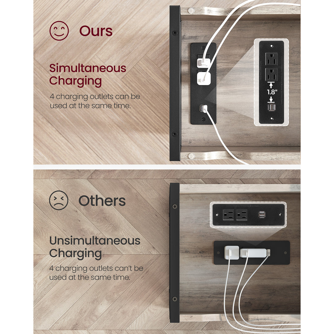 Side Table with USB Ports and Outlets - Greige Black