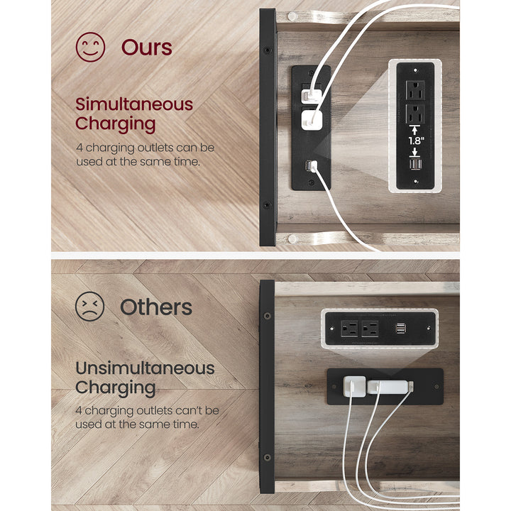 Side Table with USB Ports and Outlets - Greige Black
