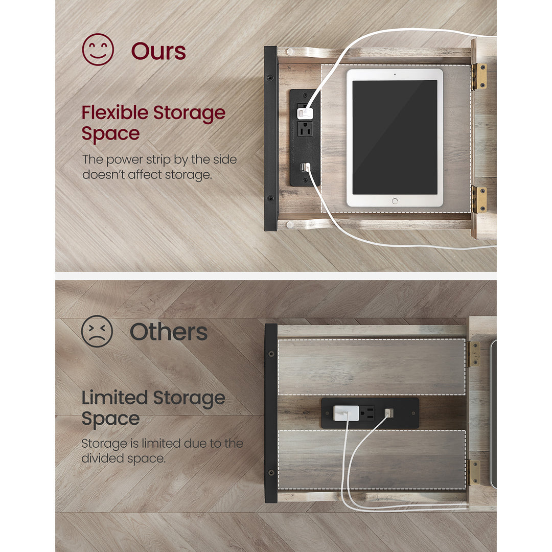 Side Table with USB Ports and Outlets - Greige Black