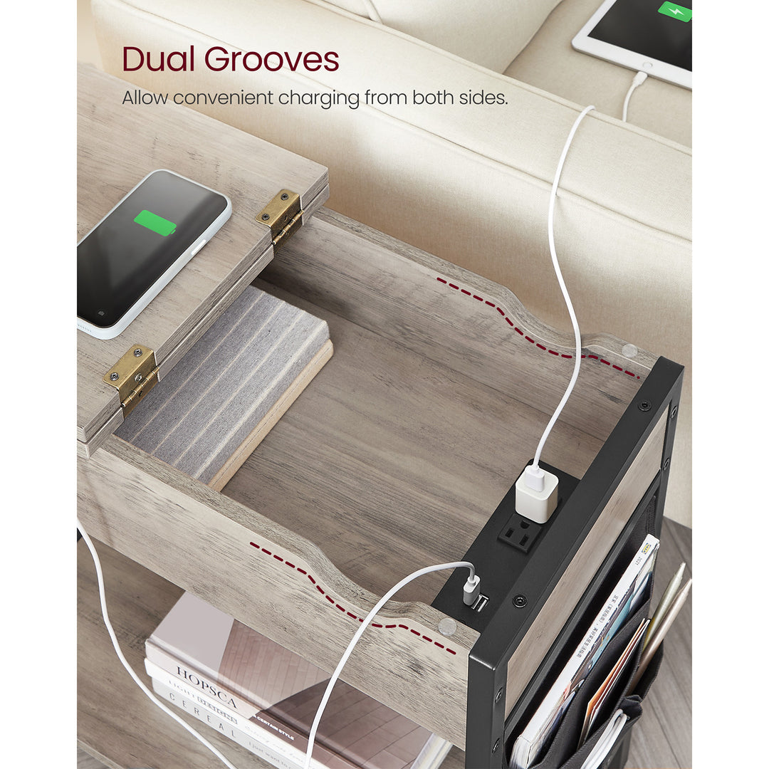 Side Table with USB Ports and Outlets - Greige Black